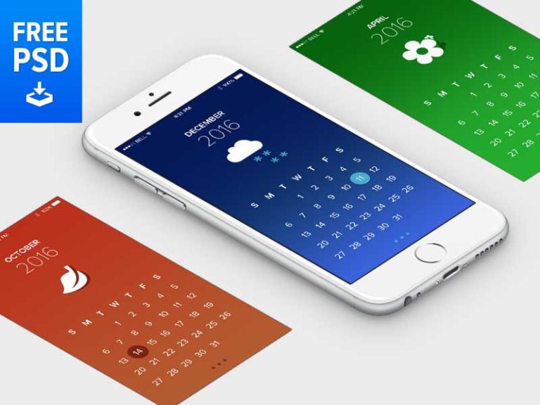 Calendar iOS App Free PSD DesignerMill